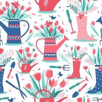 Decorative seamless pattern with garden tools vector