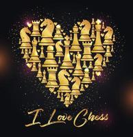 Heart background with chess figures vector