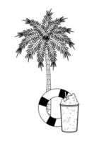 Summer beach and vacation cartoon in black and white vector