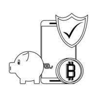 Bitcoin cryptocurrency online payment symbols in black and white