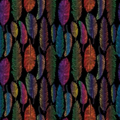 Seamless pattern of rainbow feathers