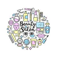 Cosmetics and beauty icons in linear style vector