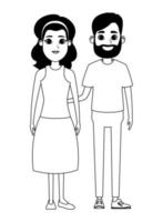 Couple cartoon character portrait in black and white vector