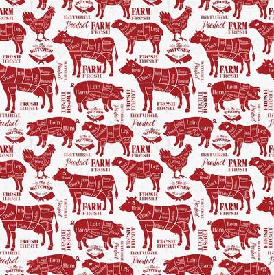 Meat cuts, red diagrams for butcher shop