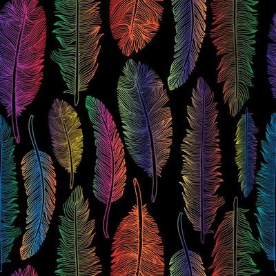 Seamless pattern of rainbow feathers