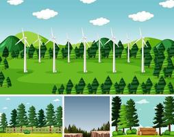 Four different scenes in nature setting cartoon style vector