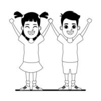 Niños personajes de dibujos animados retrato en blanco y negro vector