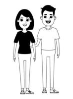 Couple cartoon characters portrait in black and white vector