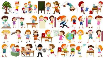 Set of cute kids cartoon character vector