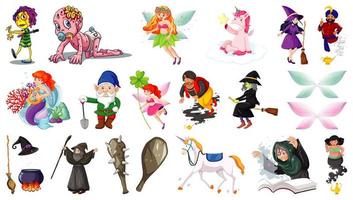 Set of fantasy cartoon characters and fantasy theme isolated on white background vector