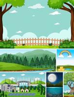 Six different scenes in nature setting cartoon style vector