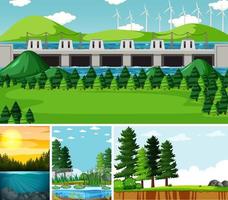 Four different scenes in nature setting cartoon style vector