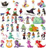 Set of fantasy cartoon characters and fantasy theme isolated on white background vector