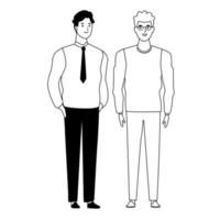 Men avatar cartoon characters in black and white vector