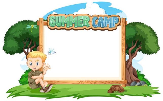 Border template design with boy at summer camp