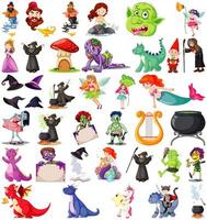 Set of fantasy cartoon characters and fantasy theme isolated on white background vector