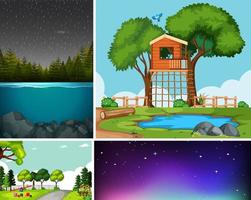 Four different scenes in nature setting cartoon style vector