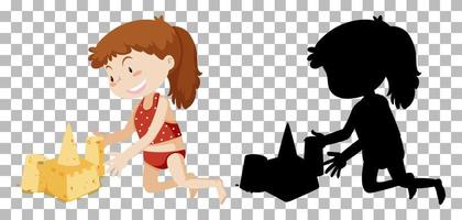 Summer cartoon character on transparent background and its silhouette vector