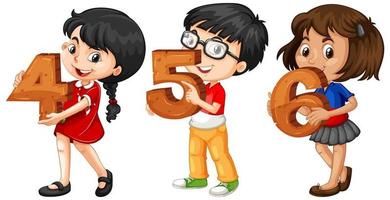 Different three kids holding math number vector