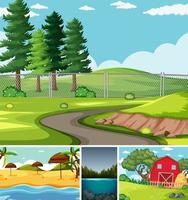 Four different scenes in nature setting cartoon style vector