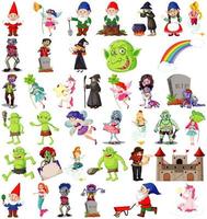 Set of fantasy cartoon characters and fantasy theme isolated on white background vector