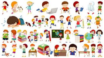 Set of cute kids cartoon character vector