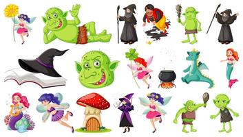 conjunto de personajes de dibujos animados de fantasía y tema de fantasía aislado sobre fondo blanco