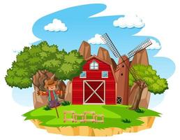 Farm with red barn and windmill on white background vector