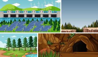 Four Different Scenes in Nature Setting Cartoon Style vector