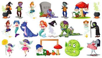 Set of fantasy cartoon characters and fantasy theme isolated on white background vector