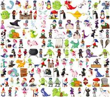 Set of fantasy cartoon characters and fantasy theme isolated on white background vector