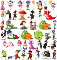 Set of fantasy cartoon characters and fantasy theme isolated on white background vector