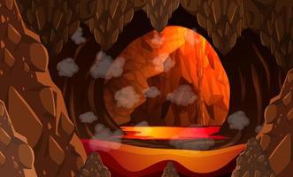 Infernal dark cave with lava scene vector