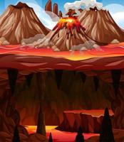 Infernal dark cave with lava scene vector