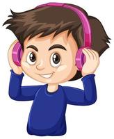 Boy wearing blue shirt using headphone cartoon character isolated vector