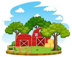 Farm with red barn and windmill on white background vector