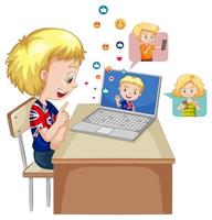 Children with social media elements on white background vector