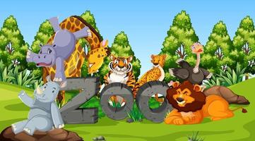 Zoo animals in the wild nature background vector