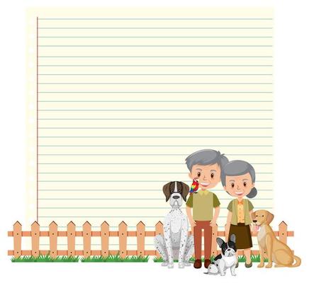 Border frame template with old couple and their dog background