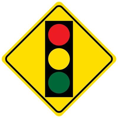 Warning sign for a traffic light on white background