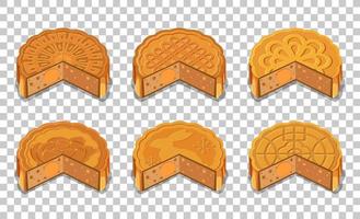 conjunto de pasteles de luna aislado sobre fondo transparente vector