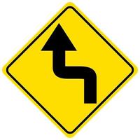 Left reverse turn ahead yellow sign on white background vector