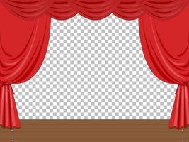 Ilustración de escenario vacío con cortinas rojas transparentes. vector