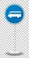 Blue bus stop sign with stand isolated on transparent background vector