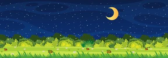 Horizon nature scene or landscape countryside with forest view and moon in the sky at night vector