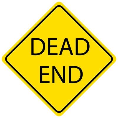 Dead End yellow sign on white backrgound
