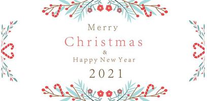 Merry Christmas New Year 2021 design with floral branches vector