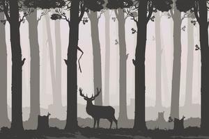 Horizontal landscappe with deciduous forest and deer vector