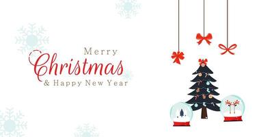 Merry Christmas New Year design with snow globes and tree vector