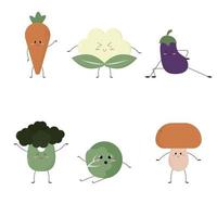 Conjunto de dibujos animados de verduras kawaii vector
